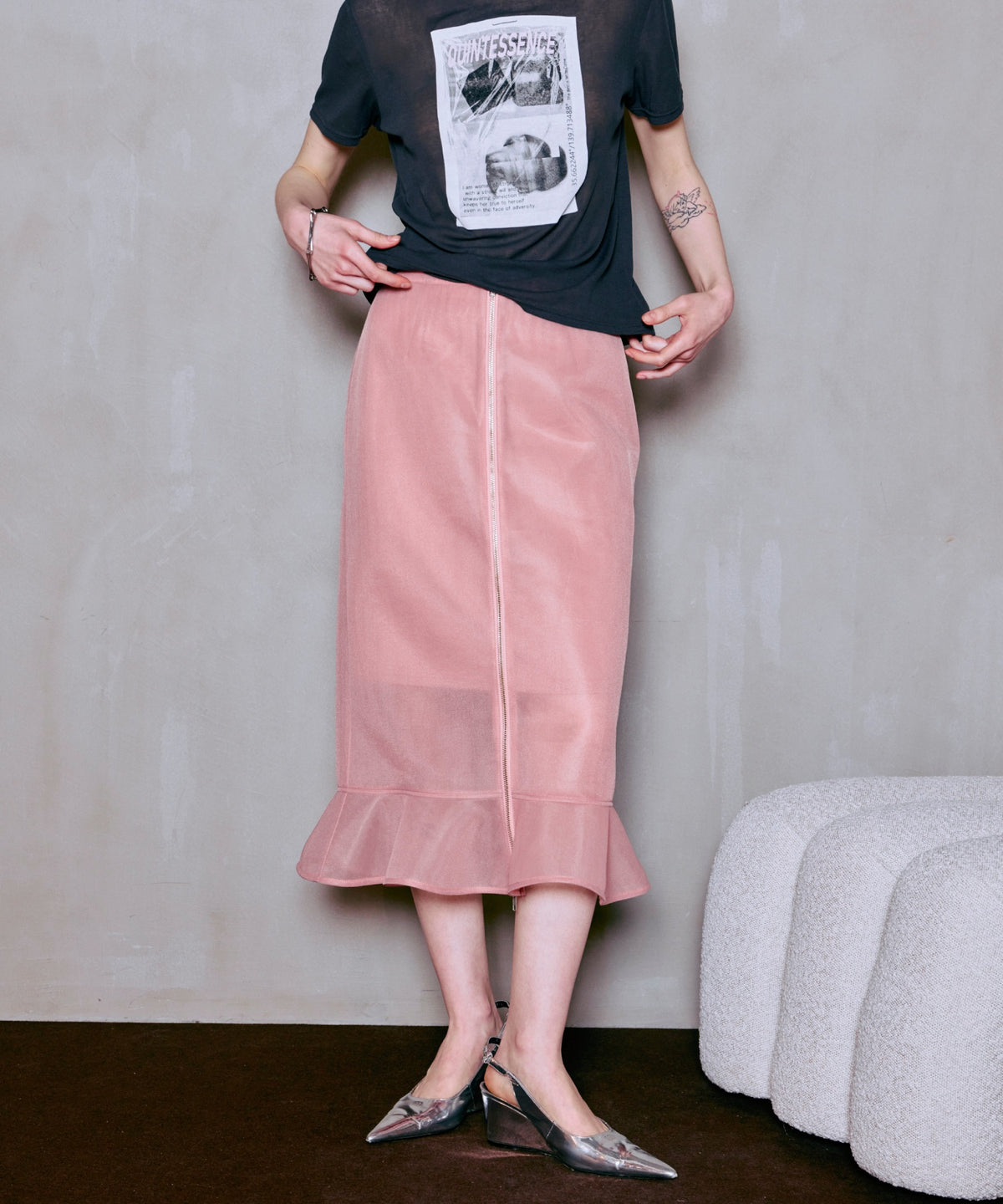 Sheer Bonded Ruffle Skirt