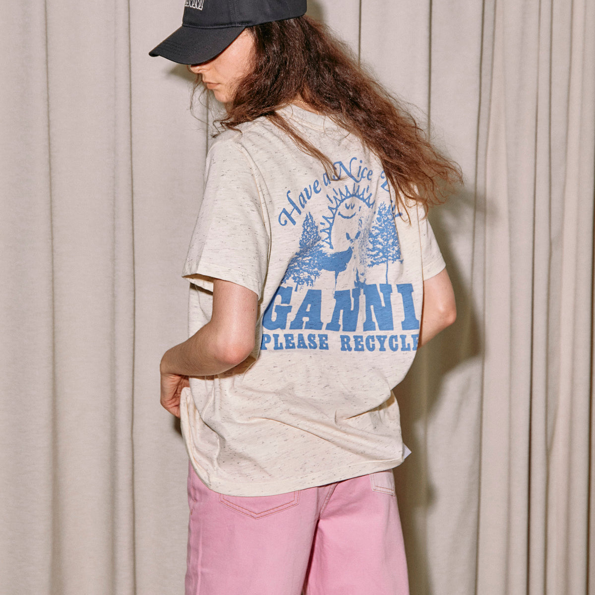 GANNI】Melange Dotted Cotton Relaxed T-shirt