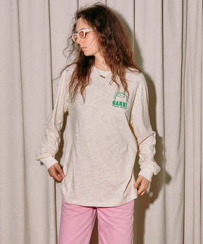 [Ganni] Melange Dotted Cotton Long Sleeve T-Shirt