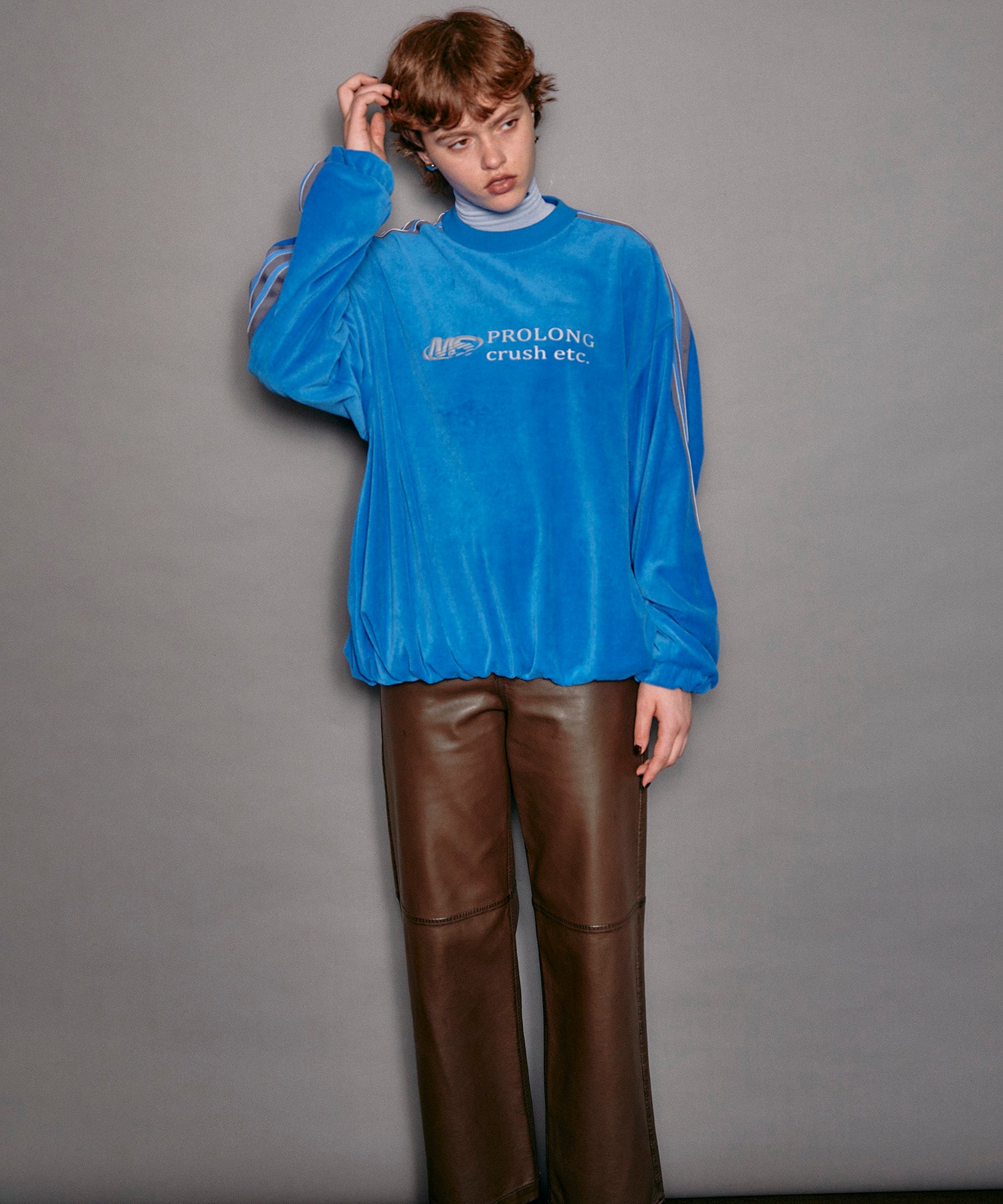 Leather Side Line Velor Sweatshirt