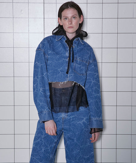 SALE】Washer Denim Oversized Short Shirt