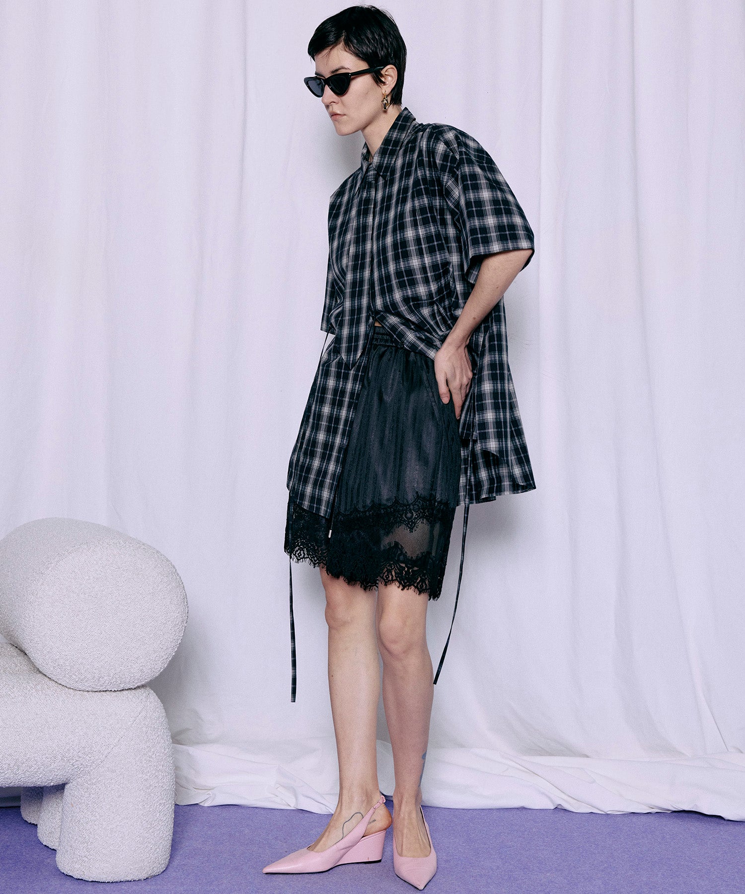 【2026Summer PRE-ORDER】Shadow Stripe Lace Shorts
