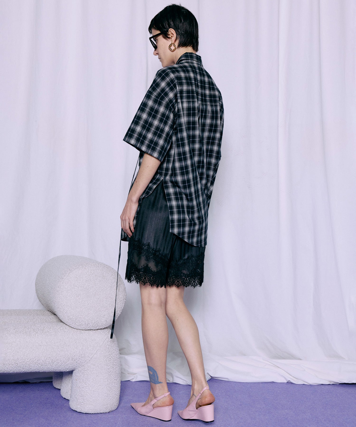 【2026Summer PRE-ORDER】Shadow Stripe Lace Shorts