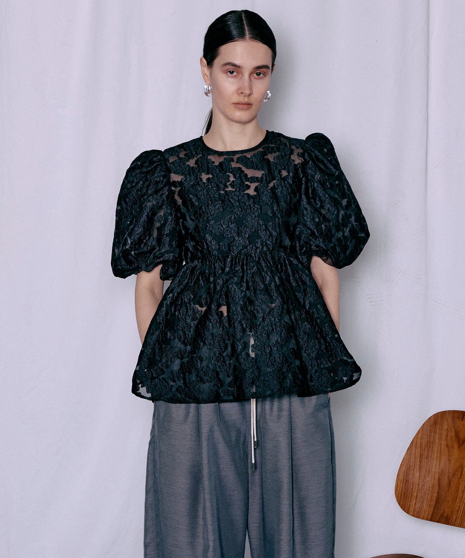 [2026Summer PRE-ORDER] Sheer Flower Jacquard Blouse