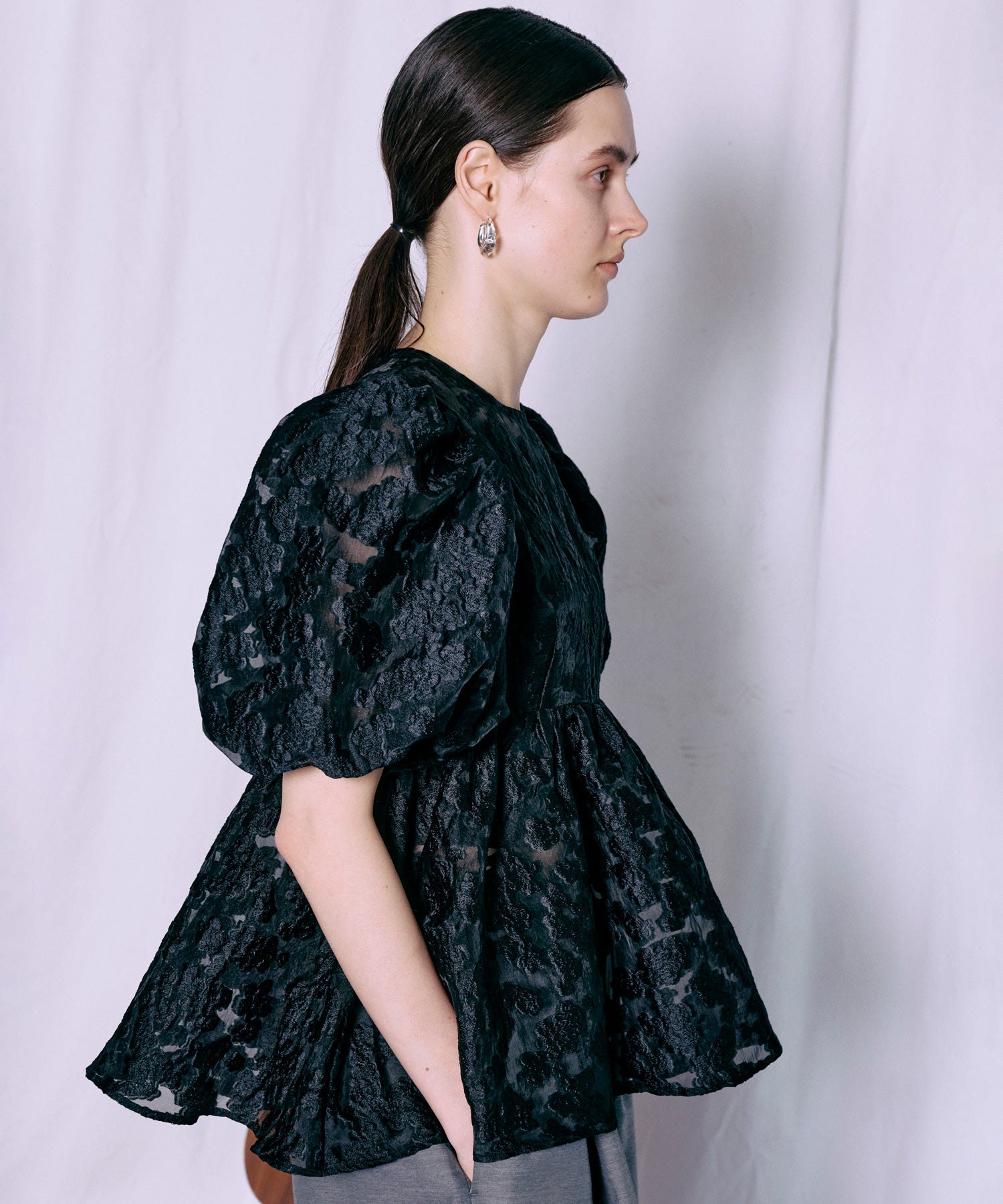 [2026Summer PRE-ORDER] Sheer Flower Jacquard Blouse