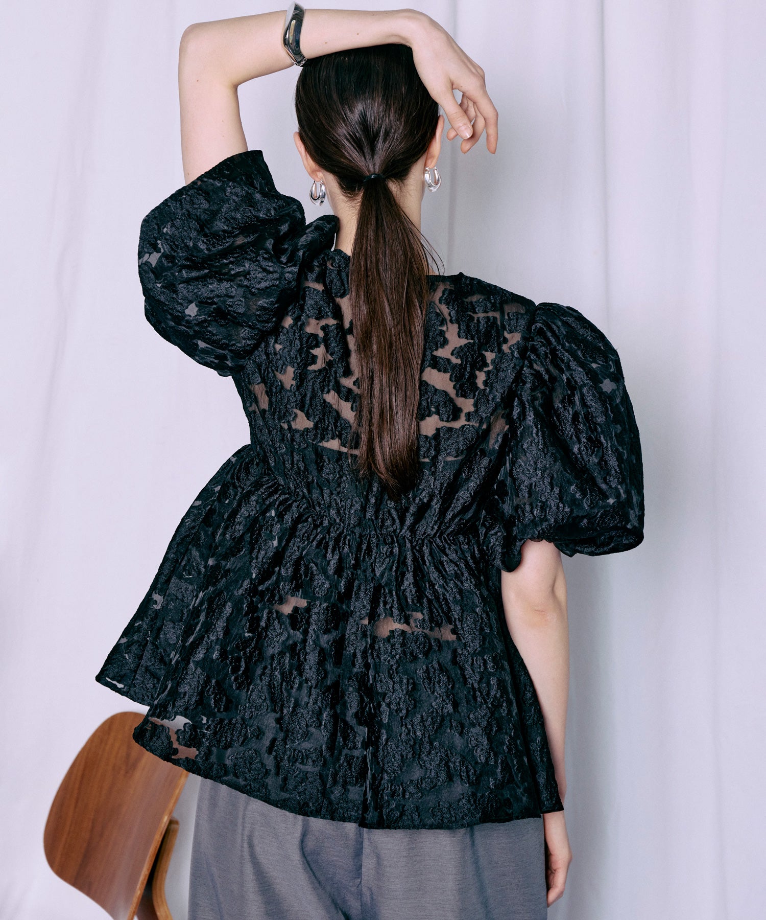 [2026Summer PRE-ORDER] Sheer Flower Jacquard Blouse