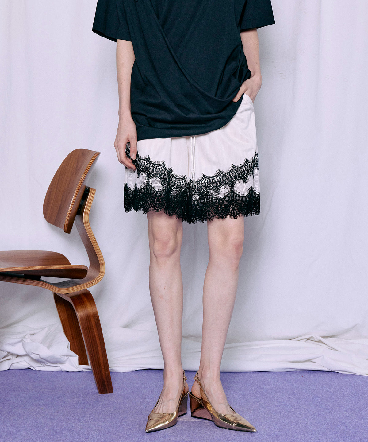 【2026夏季预购】暗影条纹蕾丝短裤