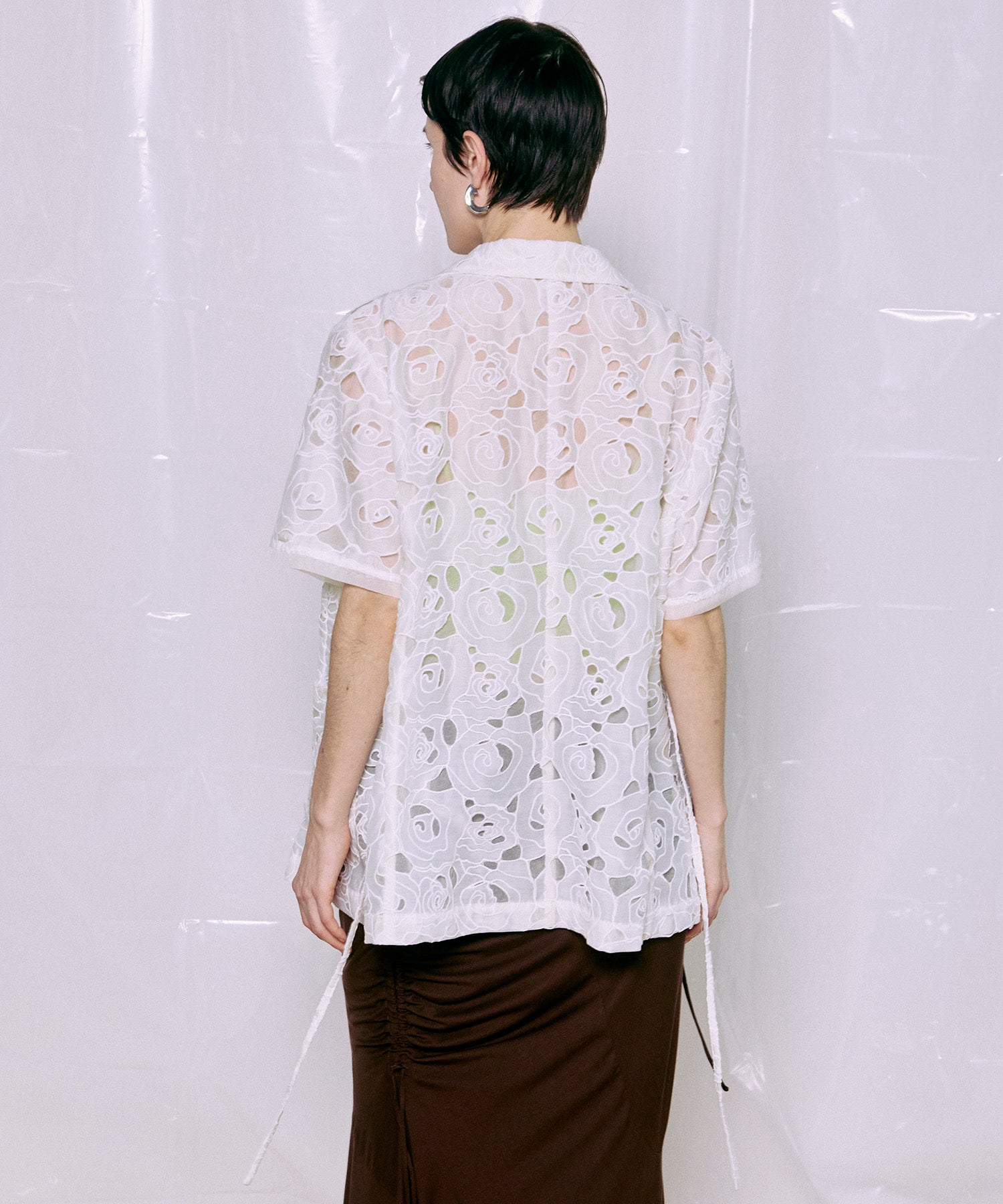 Flower Sheer Half-Sleeve Jacket