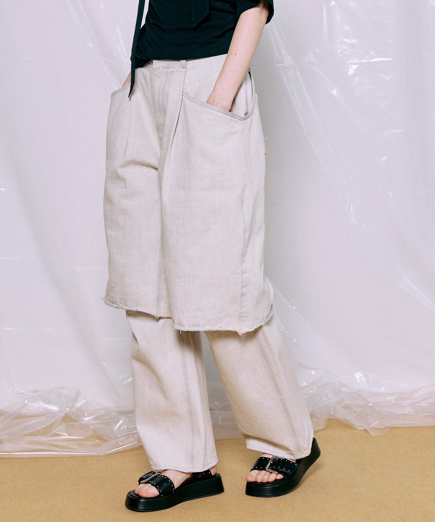 Layered Denim Pants
