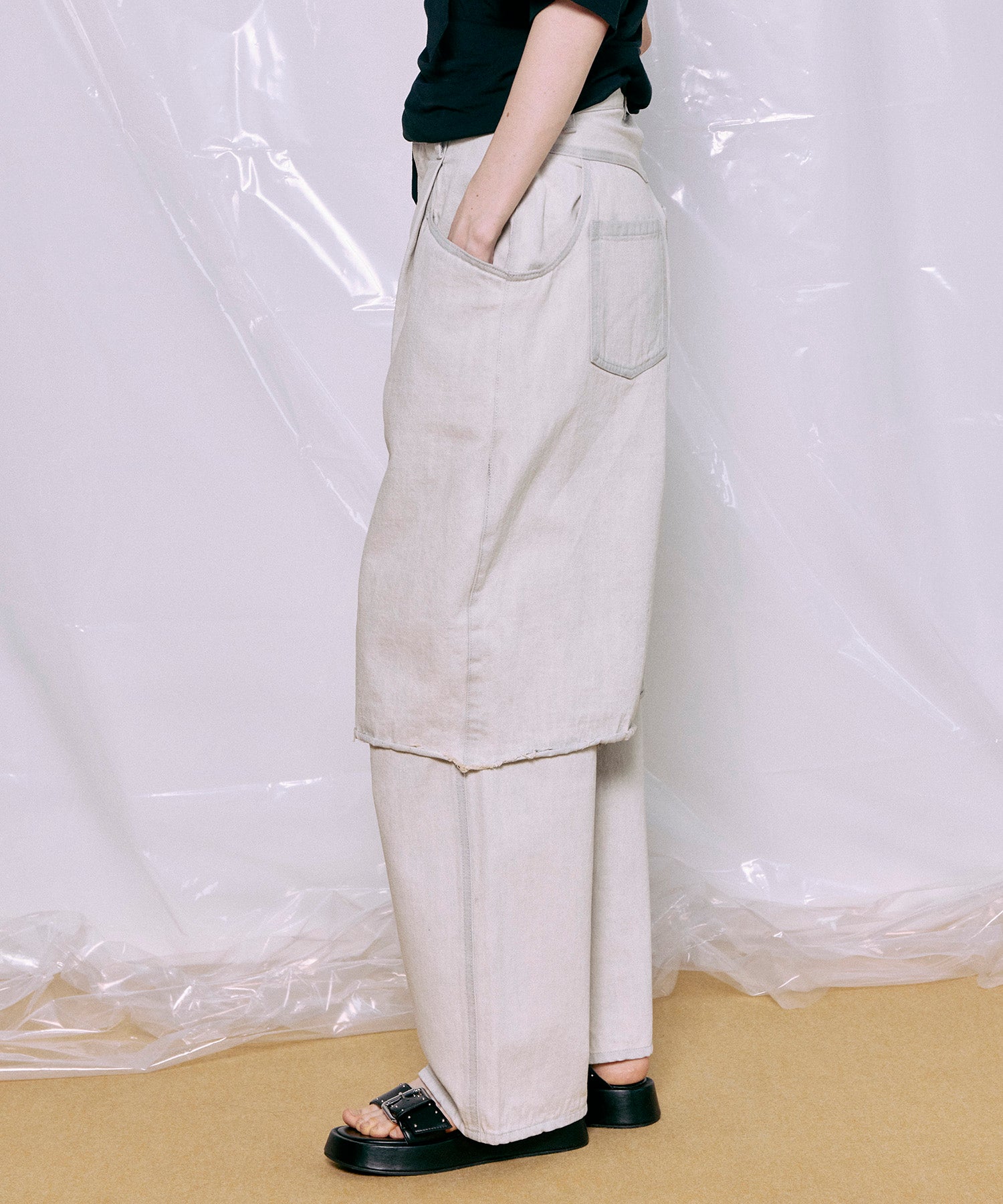 Layered Denim Pants