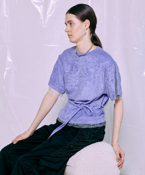 2WAY Lace Trim Pile T-Shirt