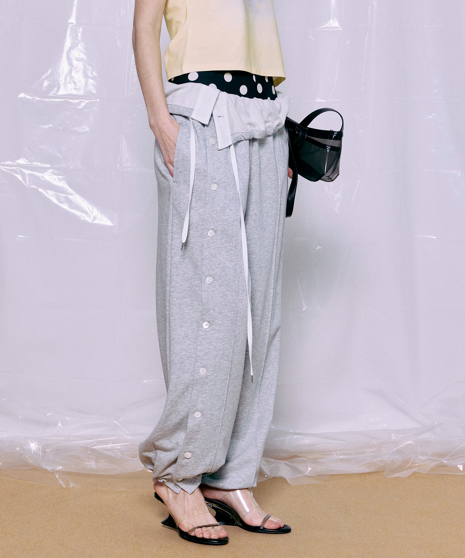Button Slit Turn-Back Sweat Pants