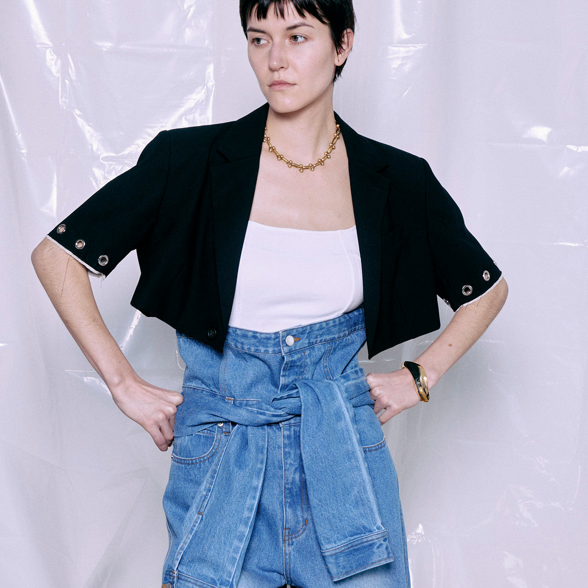 タグ付 現行品 メゾンスペシャル Eyelet Short Jacket 黒 Eyelet Short Jacket