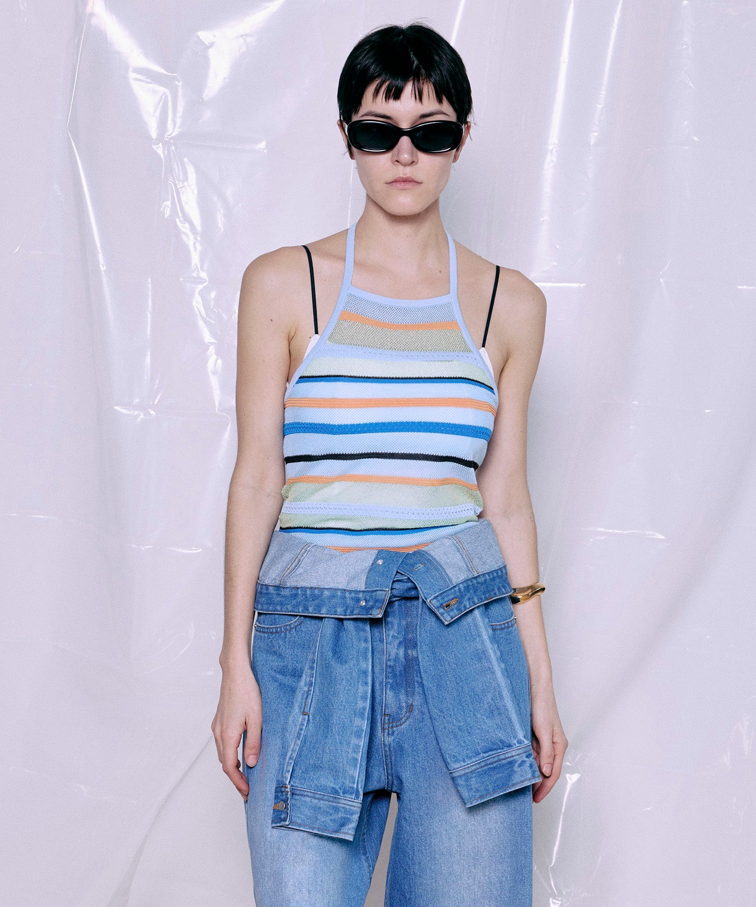 Border American Sleeve Knit Tank