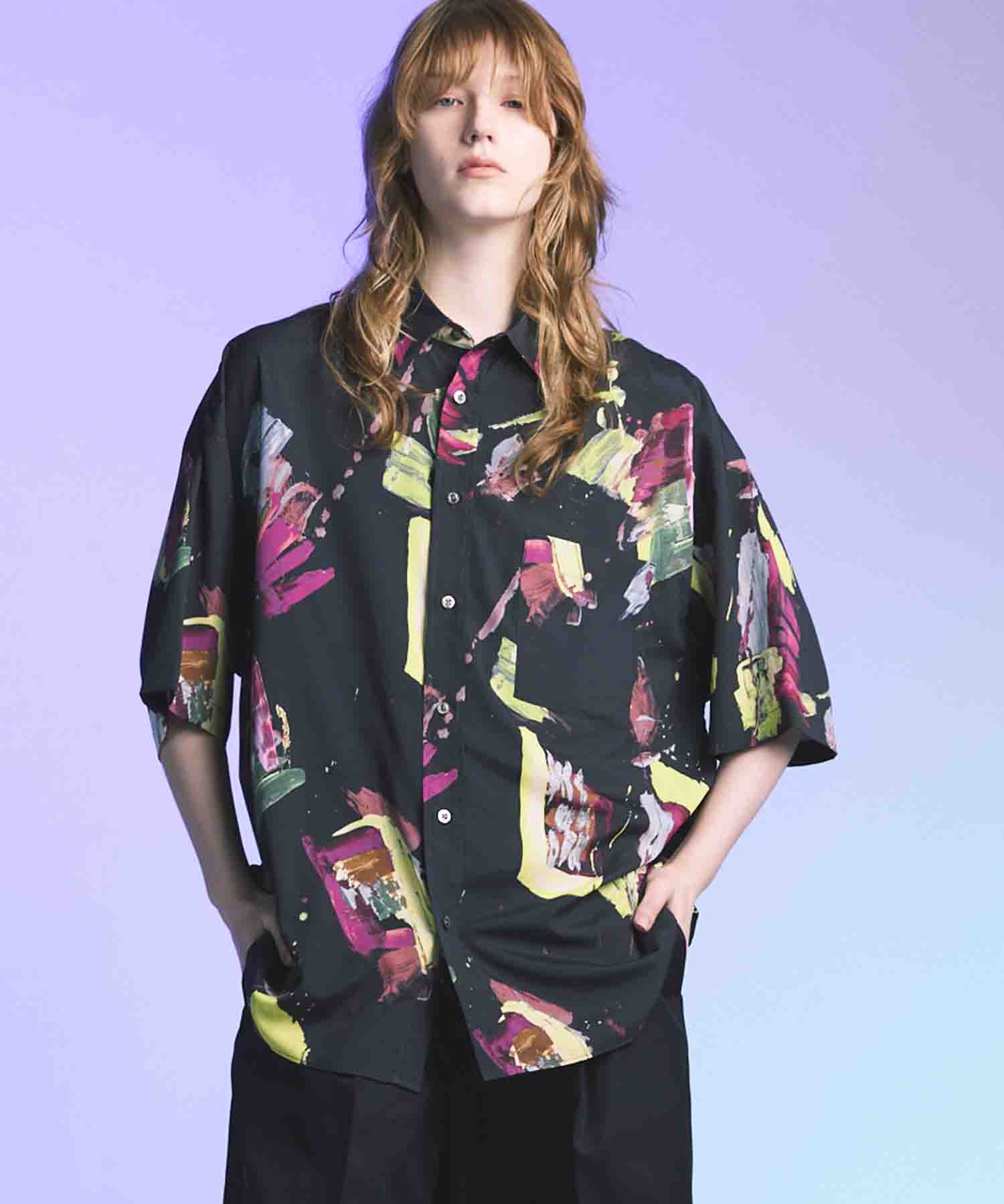 [한정판] 원래 그래픽 프라임-오버 일반 칼라 짧은 슬리브 셔츠