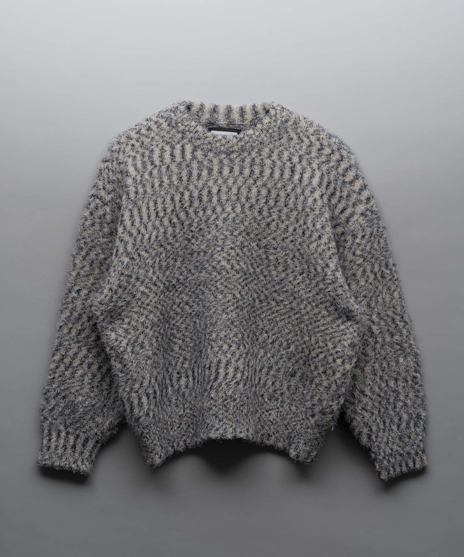 【24AW PRE-ORDER】Prime-Over Mixed Color Shaggy Crew Neck Knit Pullover