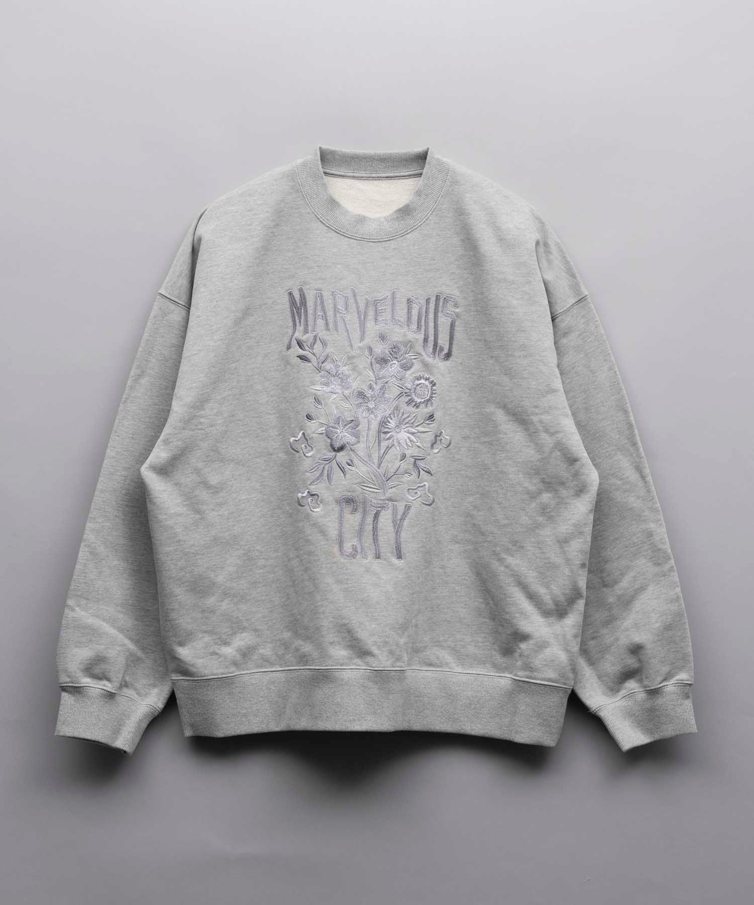 Prime-Over Flower Embroidery Crew Neck Sweat Pullover