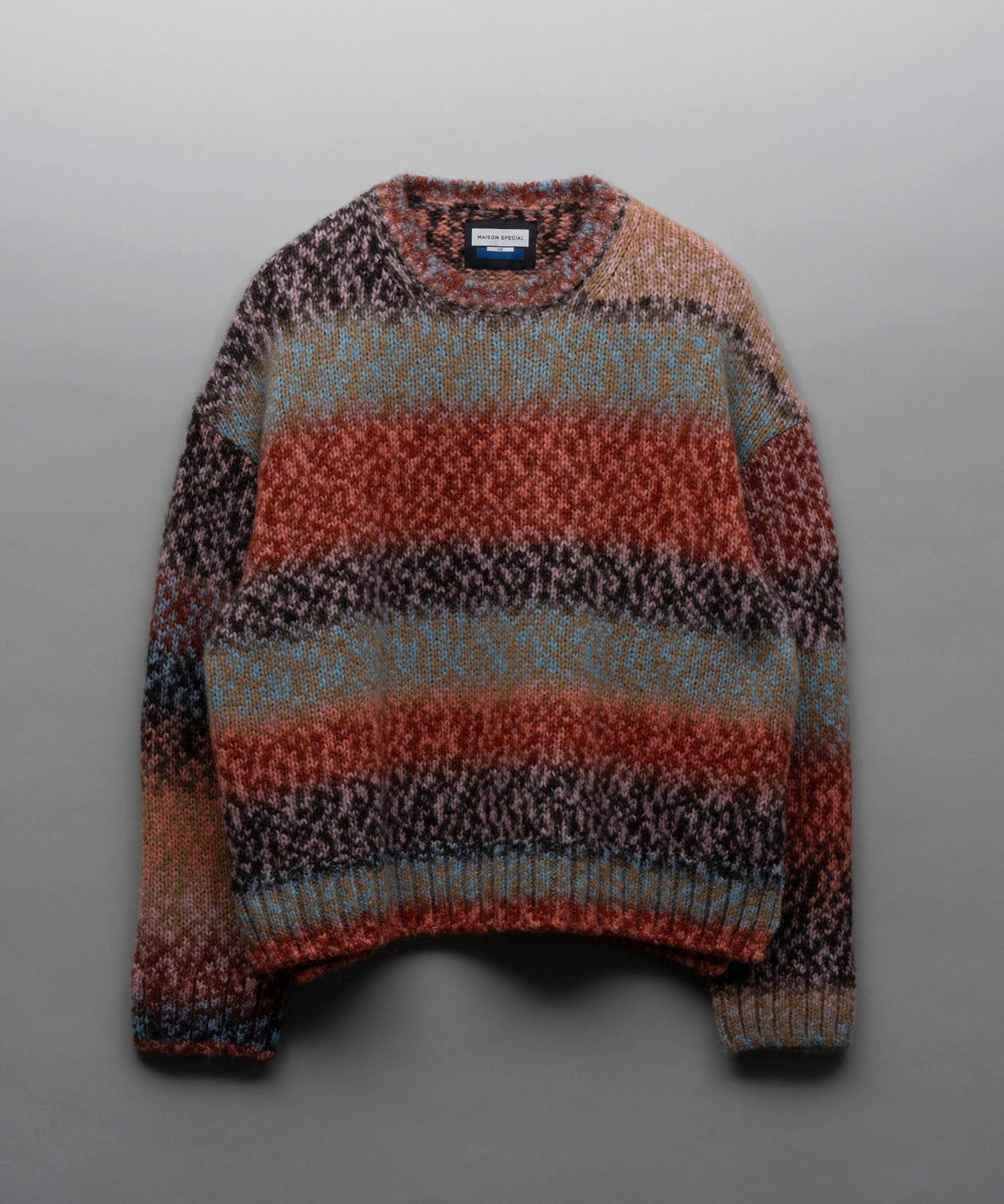 【24AW PRE-ORDER】PINORI Long Space-Dye Gradation Prime-Over Crew Neck Knit PullOver