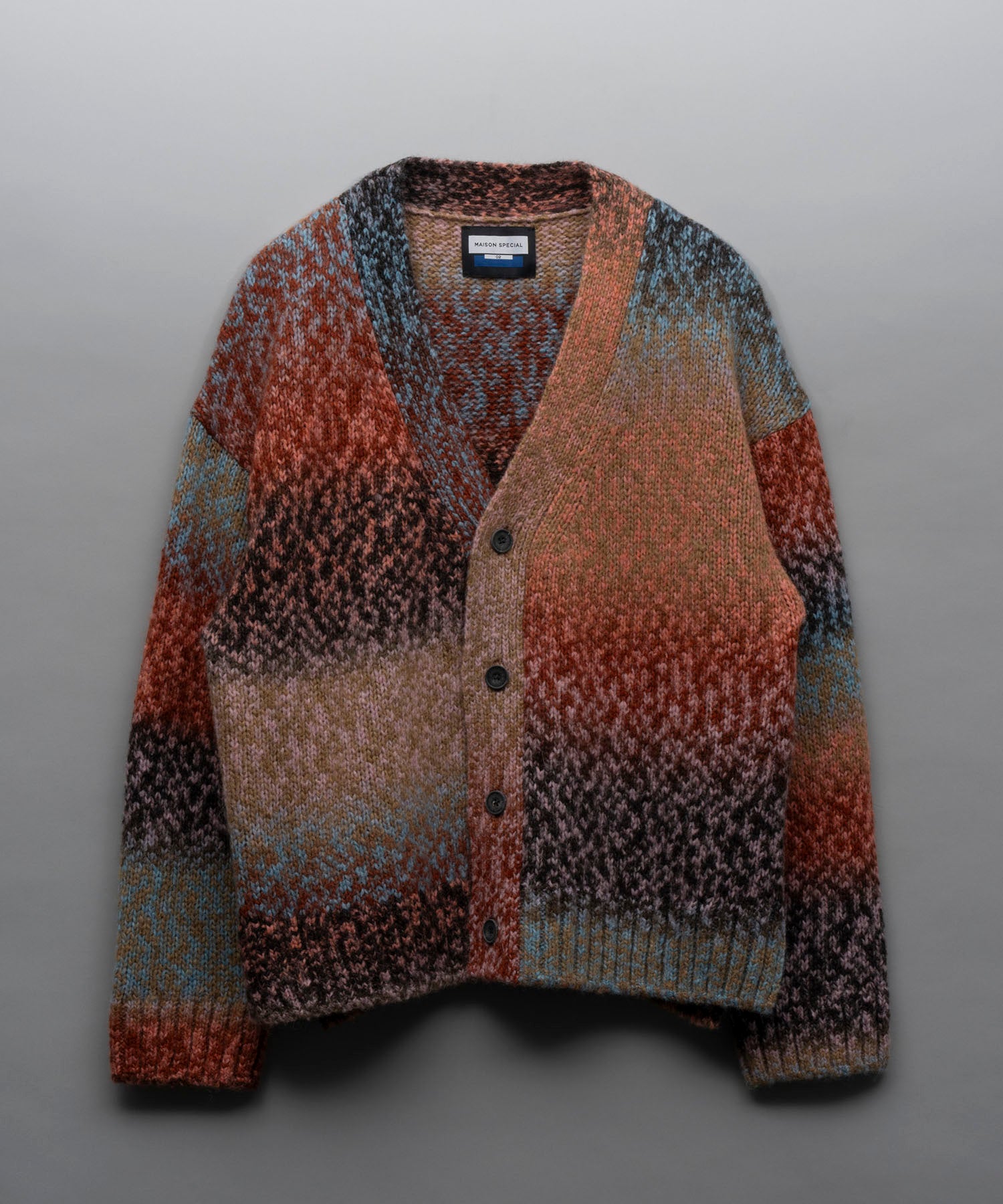 [24AW Pre-Order] Pinori Long Space-Dye Gradation Prime-Over V-Neck Knit Cardigan