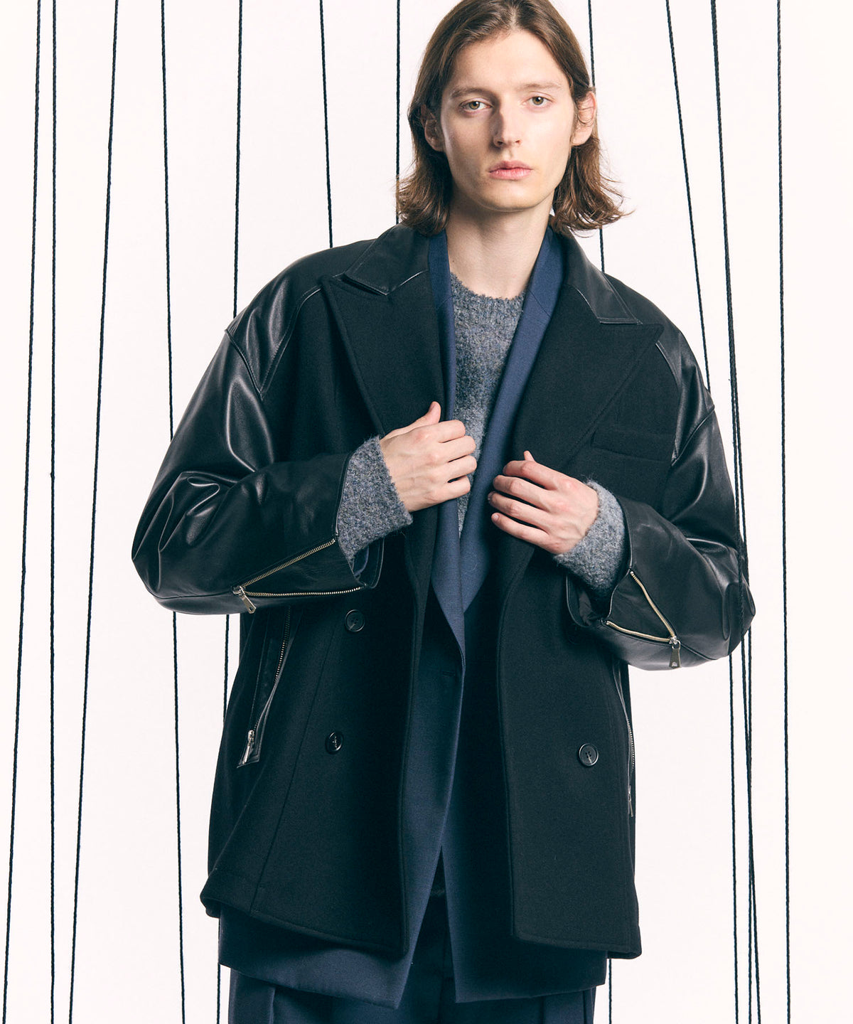 [24AW Pre-Order] Sheep Leather Prime-Over Pea Coat