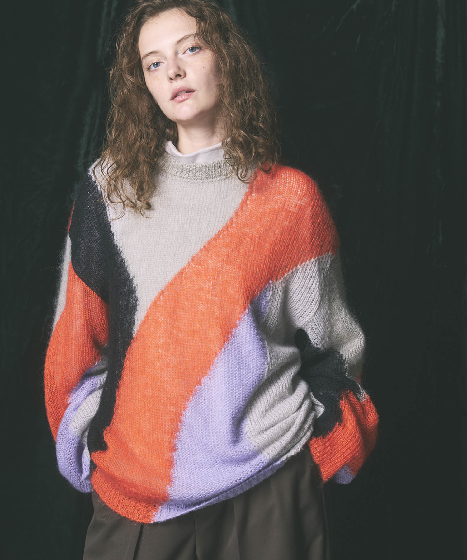 [24AW Pre-Order] Prime-Over Mohair Mixed Color Block Intarsia Knit Pullover