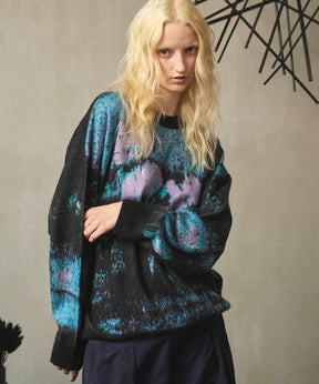 [25AW PRE-ORDER] Contemporary Art Jacquard Prime-Over Crew Neck Shaggy Knit Pullover