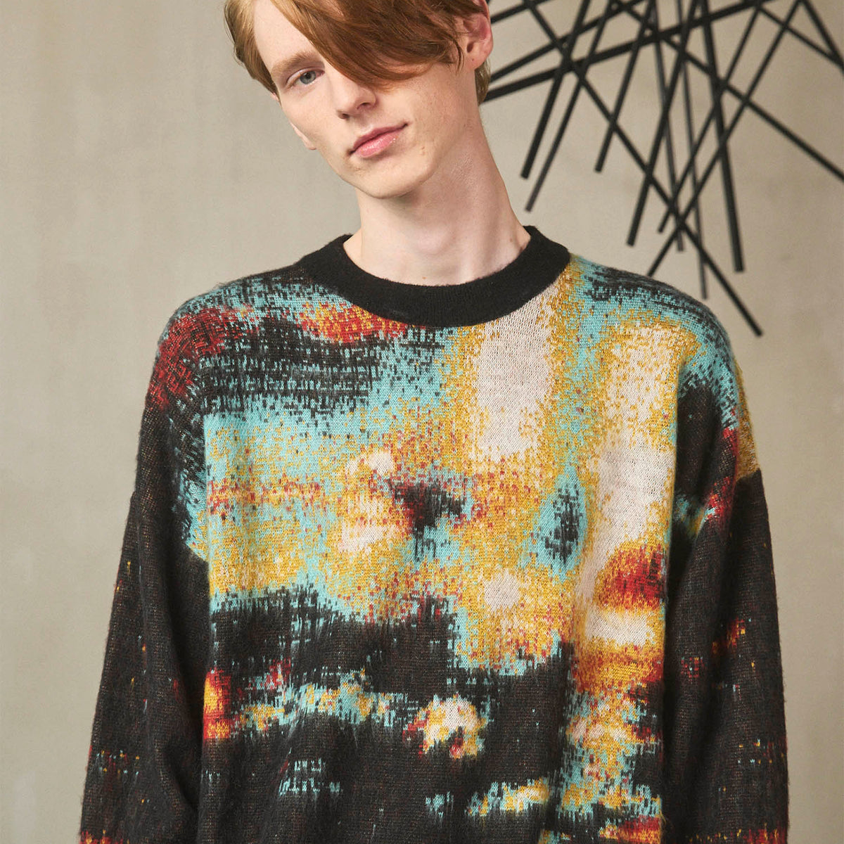 PARANOID パッチワーク長袖カットソー 迷彩 Contemporary Art Jacquard Prime-Over Crew Neck Shaggy Knit