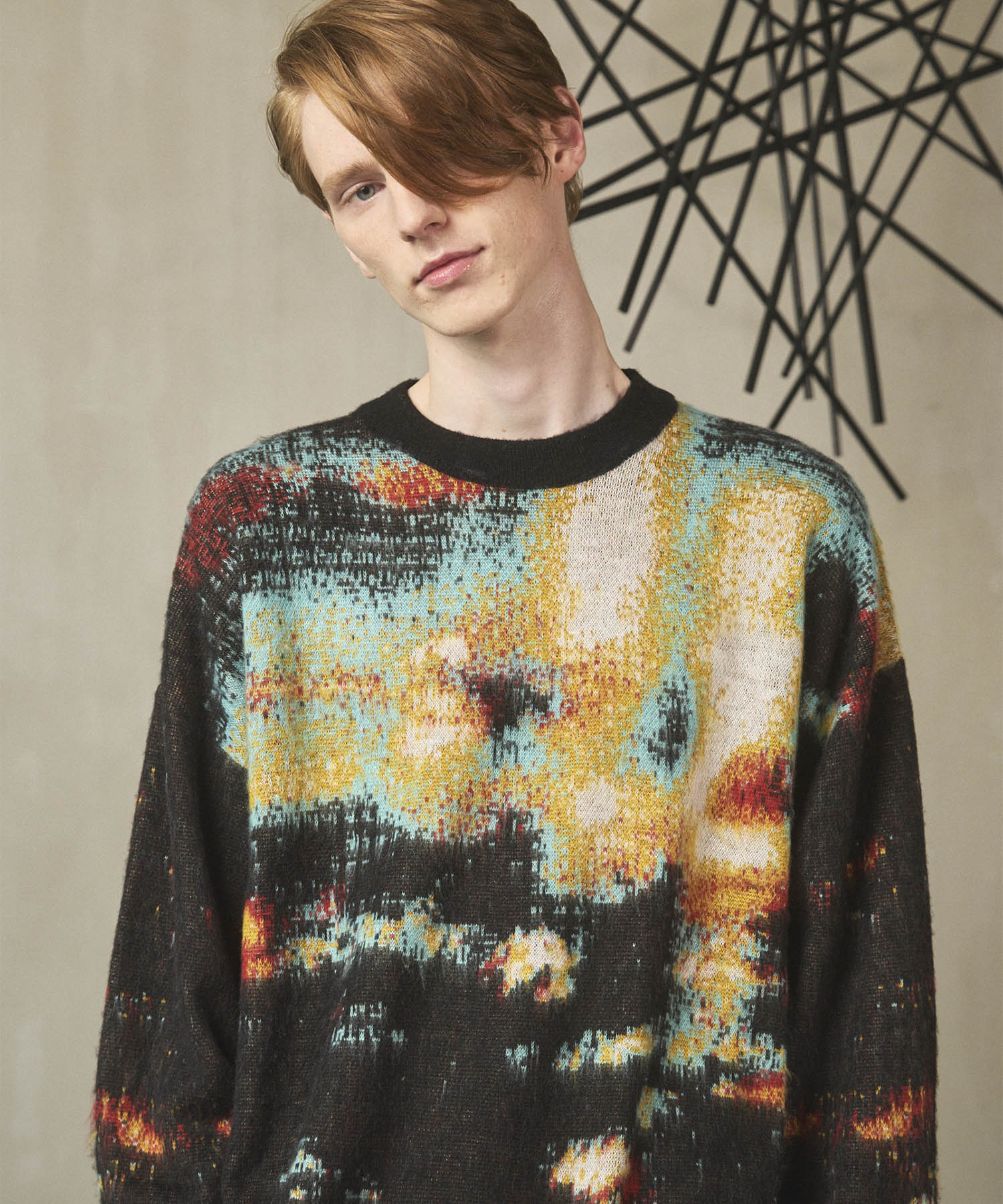 [25AW PRE-ORDER] Contemporary Art Jacquard Prime-Over Crew Neck Shaggy Knit Pullover
