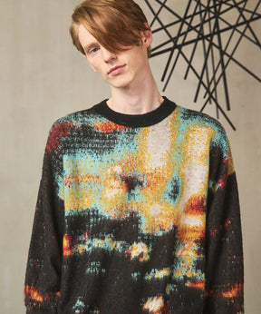 [25AW PRE-ORDER] Contemporary Art Jacquard Prime-Over Crew Neck Shaggy Knit Pullover