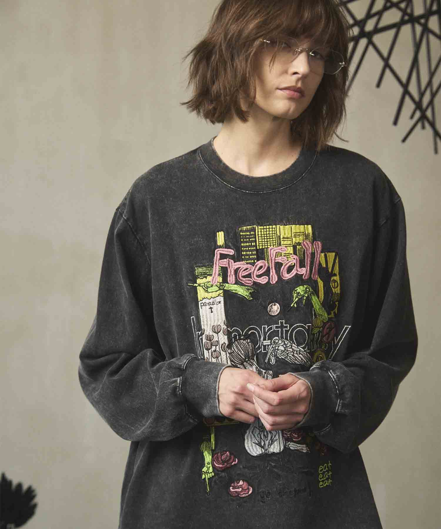 Artist Graphical Embroidery Prime-Over Crew Neck Long Sleeve T-Shirt