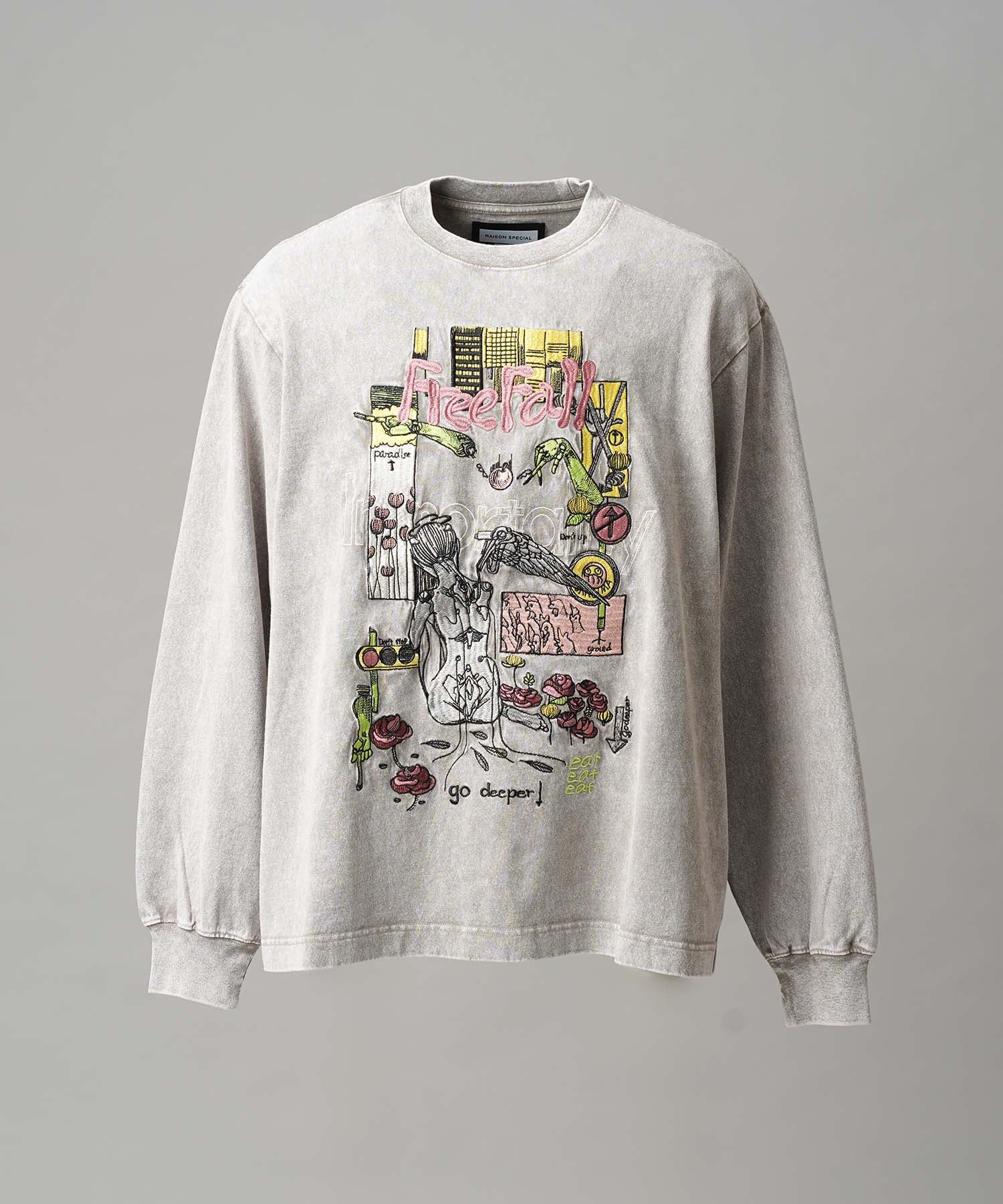 Artist Graphical Embroidery Prime-Over Crew Neck Long Sleeve T-Shirt