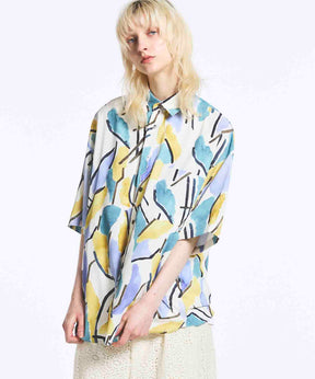 [한정판] 원래 그래픽 프라임-오버 일반 칼라 짧은 슬리브 셔츠