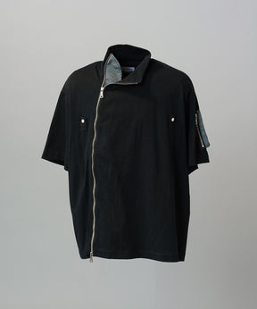 【26SS PRE-ORDER】Asymmetrical Front Zip High Neck Prime-Over High Neck Short Sleeve T-Shirt