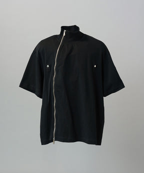 【26SS PRE-ORDER】Asymmetrical Front Zip High Neck Prime-Over High Neck Short Sleeve T-Shirt