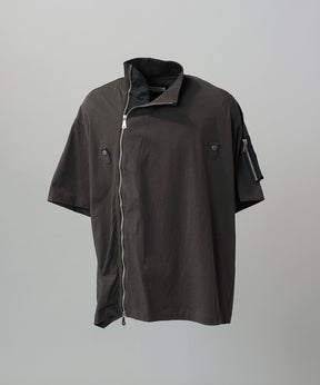 【26SS PRE-ORDER】Asymmetrical Front Zip High Neck Prime-Over High Neck Short Sleeve T-Shirt