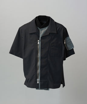 Layering MA-1 Docking Prime-Over Open Collar Short Sleeve Shirt