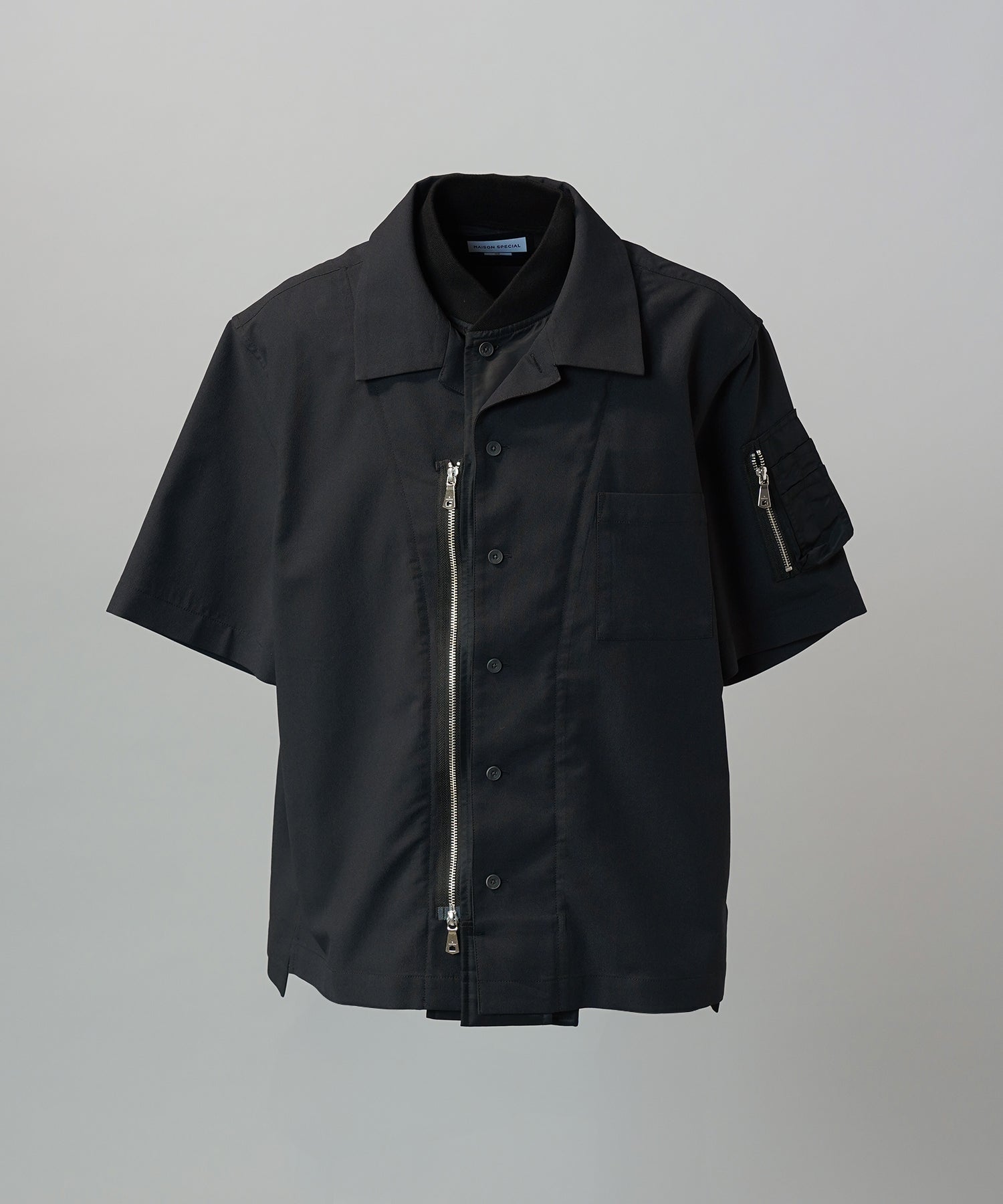 Layering MA-1 Docking Prime-Over Open Collar Short Sleeve Shirt