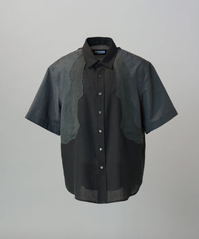 Sheer ZIGZAG Switching Prime-Over Short Sleeve Shirt