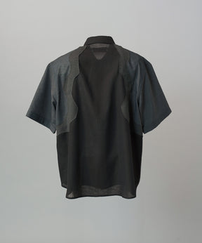 Sheer ZIGZAG Switching Prime-Over Short Sleeve Shirt