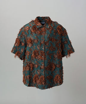 All-over Cut Jacquard Pattern Prime-Over Short Sleeve Shirt