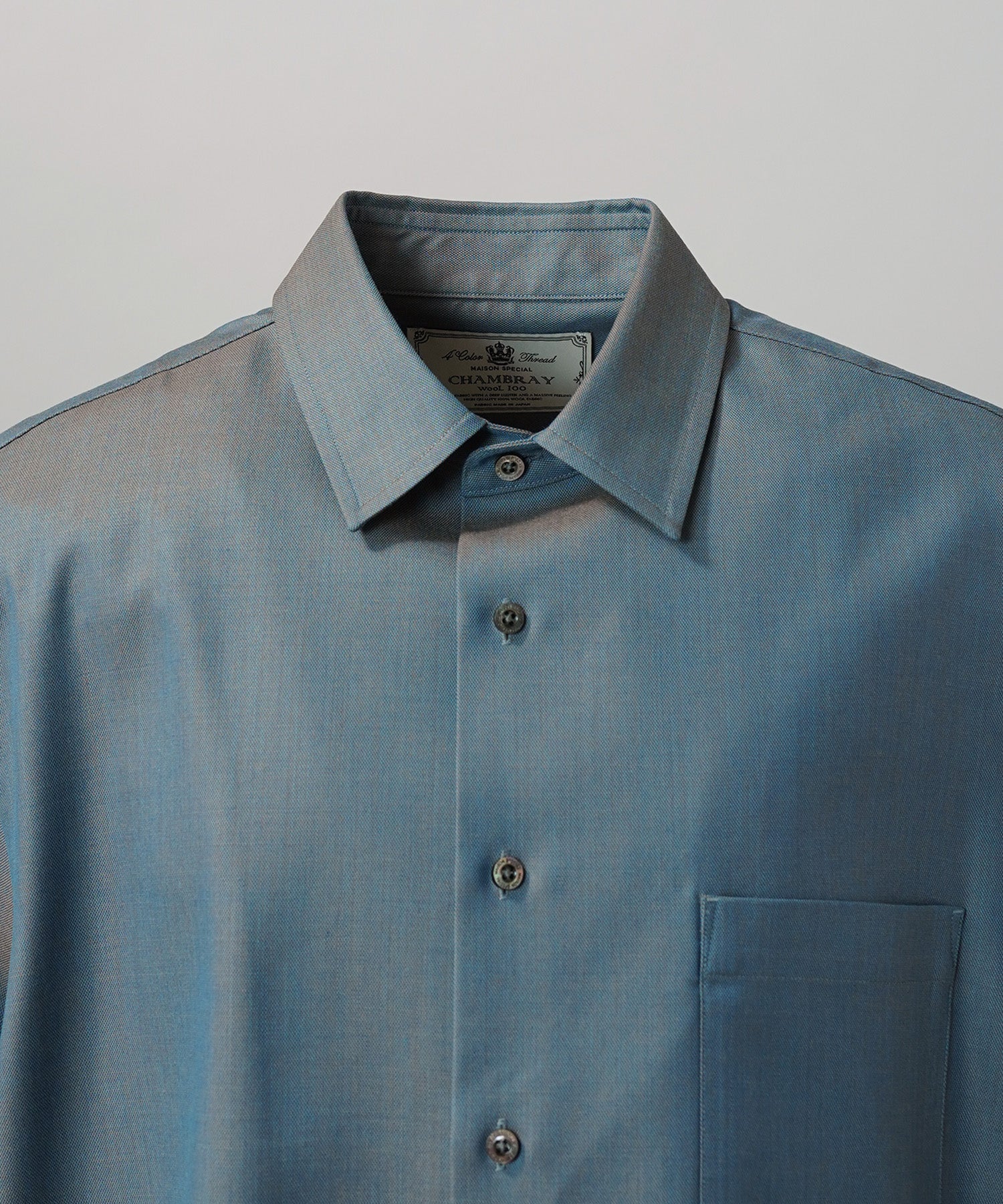 4 Colors Chambray Washable Wool Prime-Over Short Sleeve Shirt