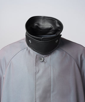 【26AW PRE-ORDER】120/2/2 Suvin Cotton Gabardine Prime-Over Leather Collar Balmacaan Coat