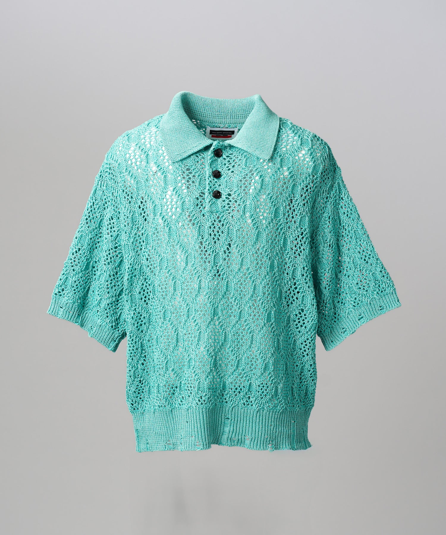 Sheer Lace Mesh Prime-Over Knit Polo Shirt