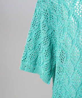 Sheer Lace Mesh Prime-Over Knit Polo Shirt