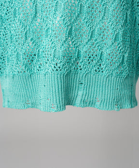 Sheer Lace Mesh Prime-Over Knit Polo Shirt
