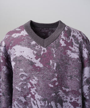 【26AW PRE-ORDER】Abstract Pattern Prime-Over V-neck Knit Tops