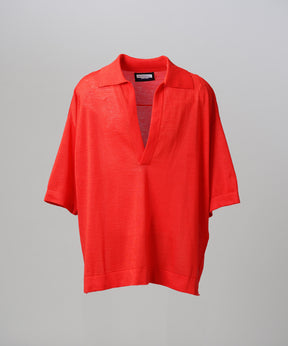 【26SS PRE-ORDER】Ramie-SOLOTEX Prime-Over Deep Front Skipper Knit T-shirt