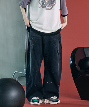3D Cut Prime-Wide Gathered Denim Pants