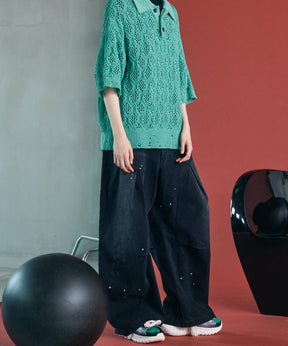 3D Cut Prime-Wide Gathered Denim Pants