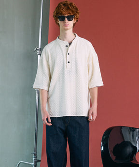 [26SS PRE-ORDER]Birdseye Jersey Mesh Prime-Over Henry Neck Short-sleeved T-shirt